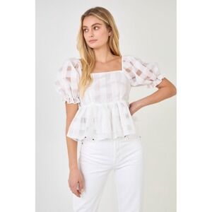 English Factory Checker Organza White Blouse Size Medium